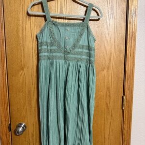 Matilda Jane Sage green Sleeveless Dress with Lace Details